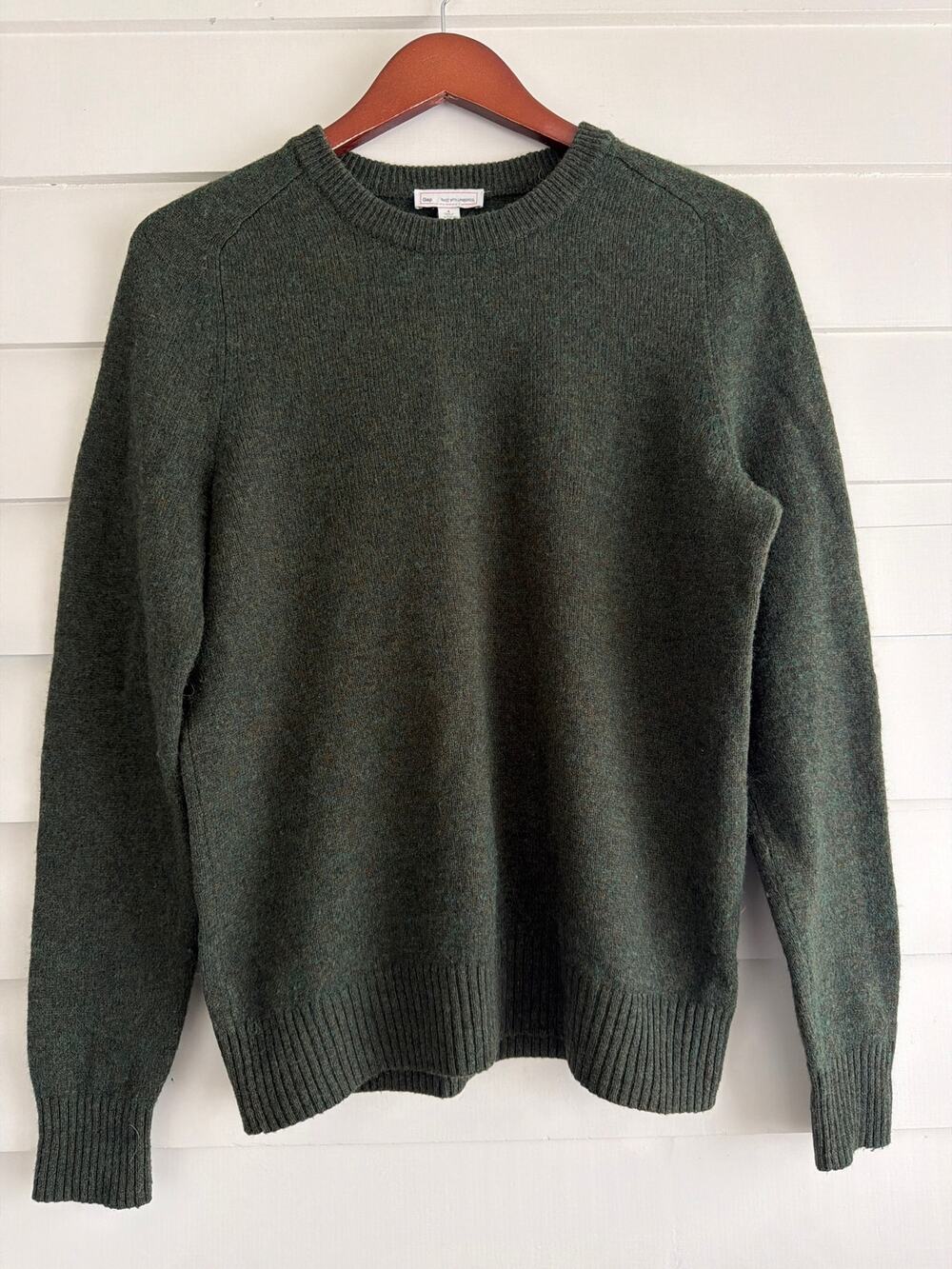 GAP Men’s S Lambswool Sweater Green Heather Donegal Fleck Crewneck Wool Blend